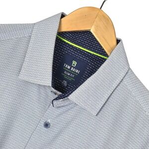 Tom‎ Baine Men's Performance Dress Shirt XXL Blue Slim Fit Wrinkle Free Stretch
